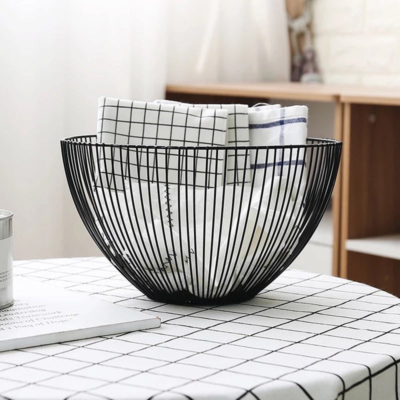 7UYUU Metal Wire Fruit Basket, Black Fruit Vegetable Bowl for Kitchen Counter, Round Produce Storage Basket for Veggie Snack (Round A) - Image 4